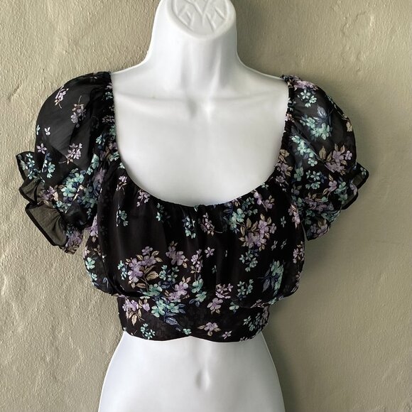 2Bella FLORAL CROPPED SHEER TOP LG NWOT - Picture 1 of 7